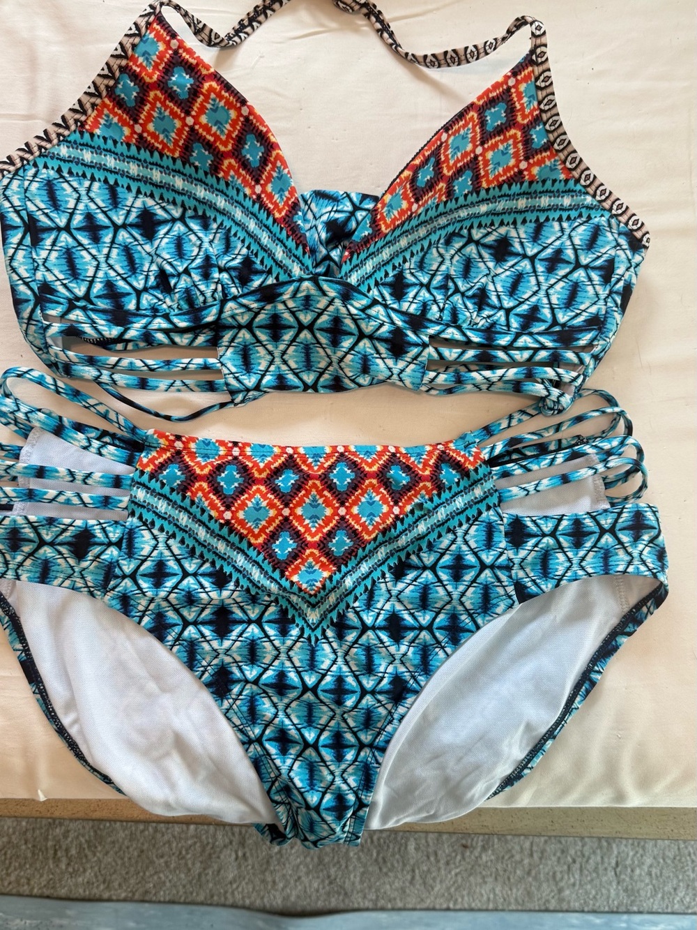Kenneth Cole Blue Teal and Orange Patterned Two-Piece Bikini